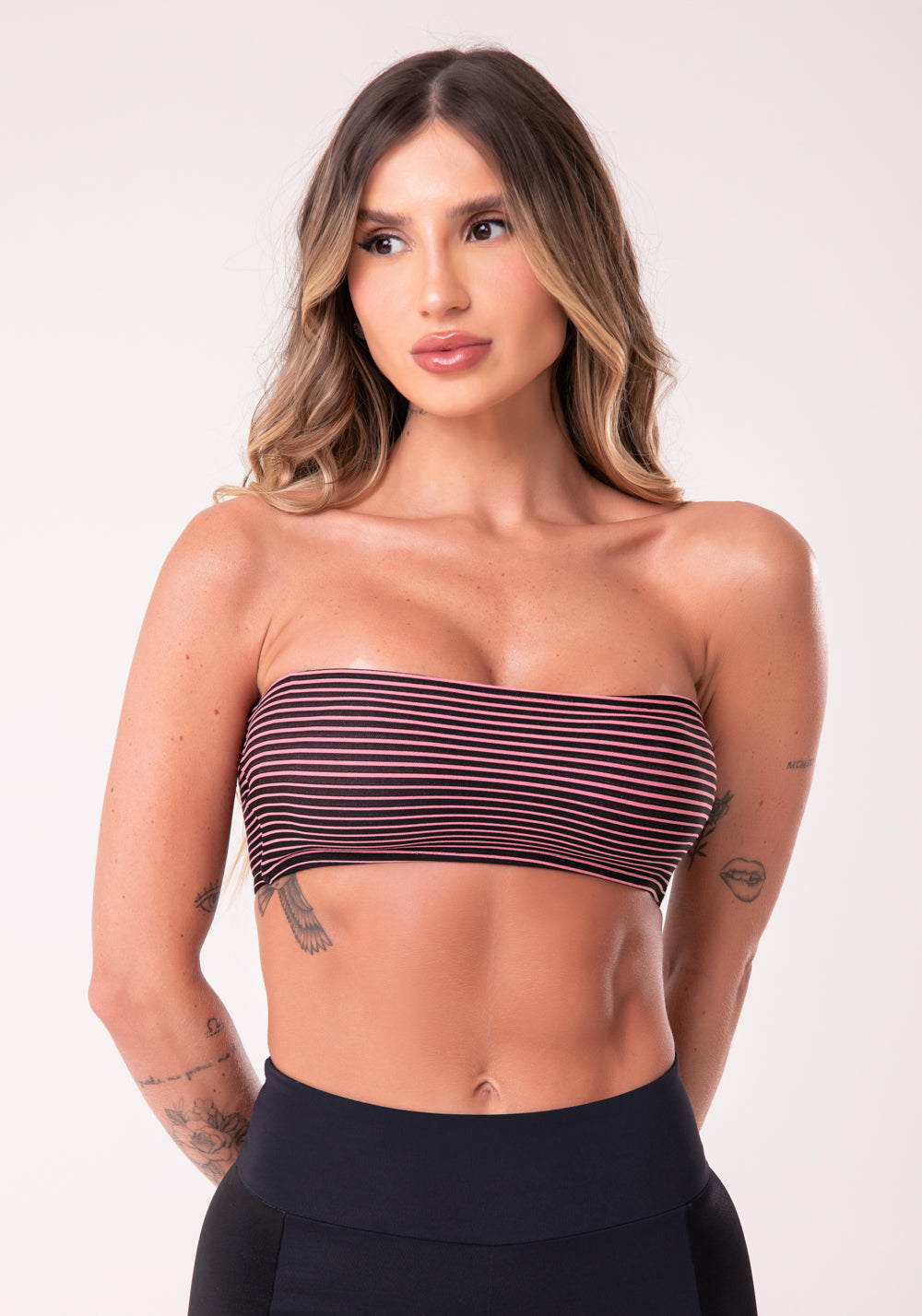 Top Faixa Jacquard Listrado Rosa Dlk