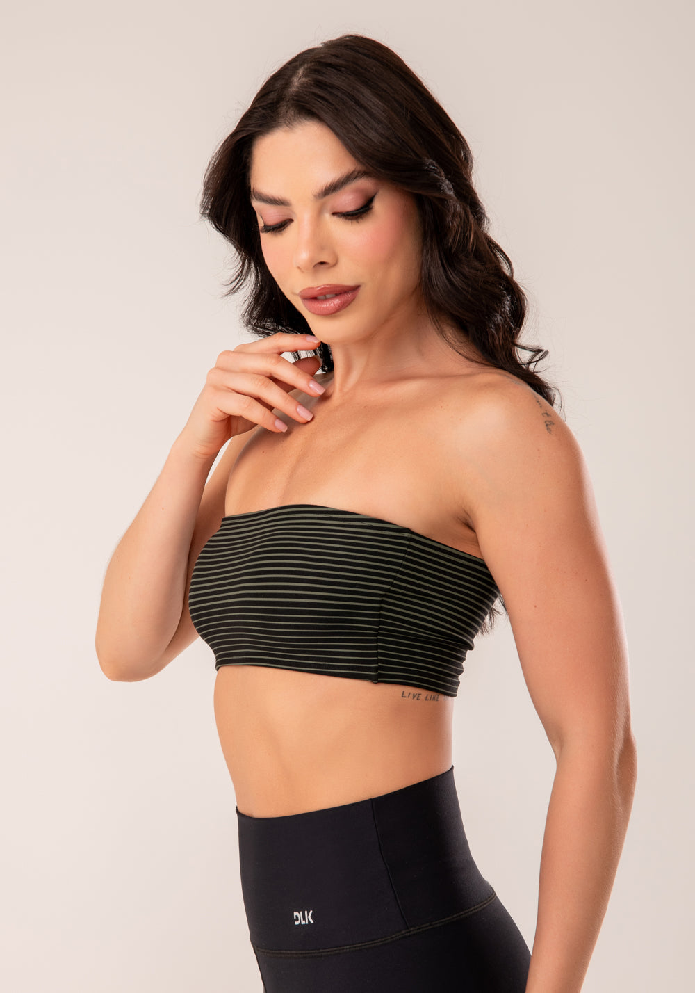 Top Faixa Jacquard Listrado Verde Militar Dlk