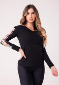 Blusa Moletom Preta Manga Com Silk Dlk