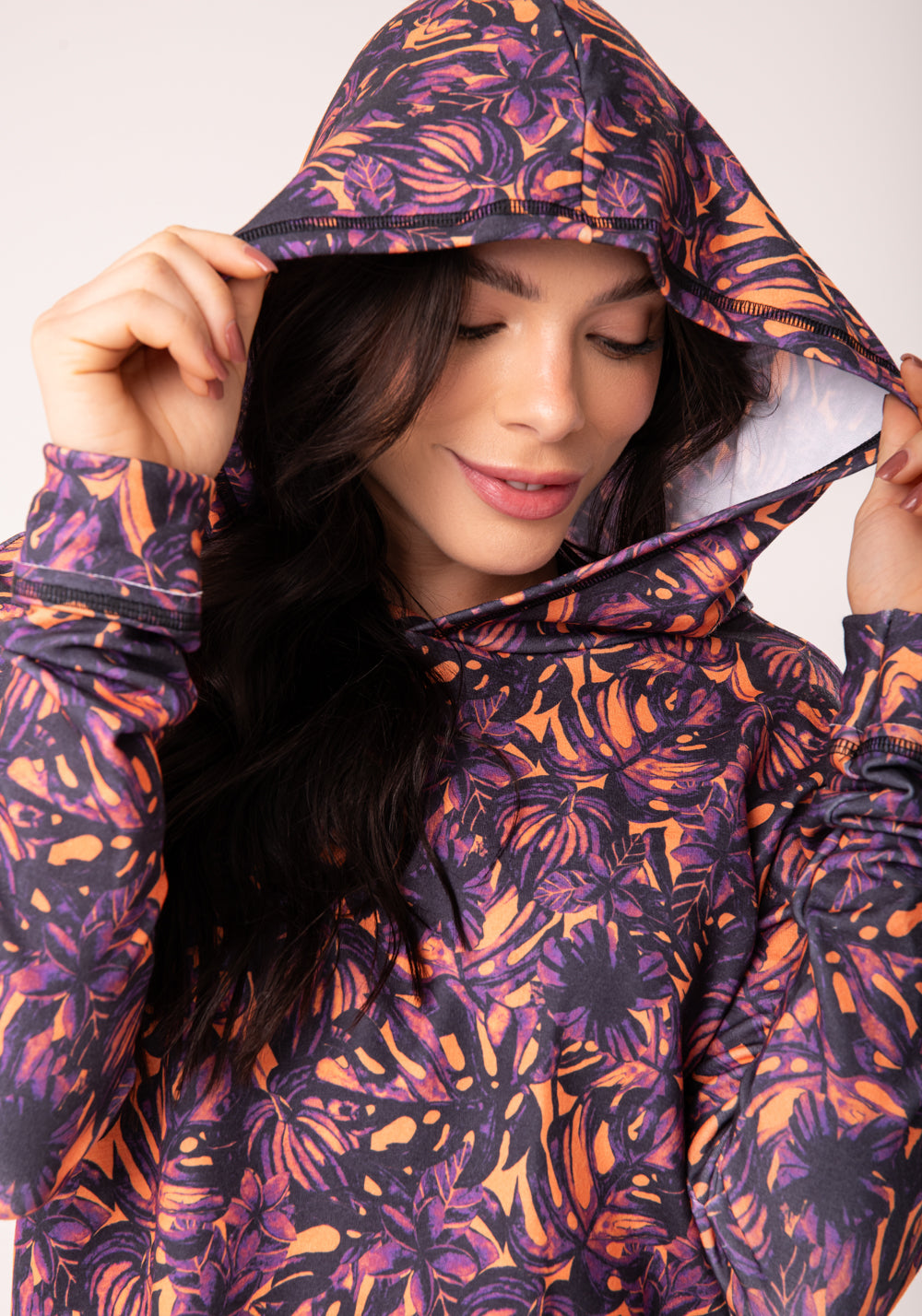 Casaco Moletom Estampado Folhagem Com Capuz Dlk