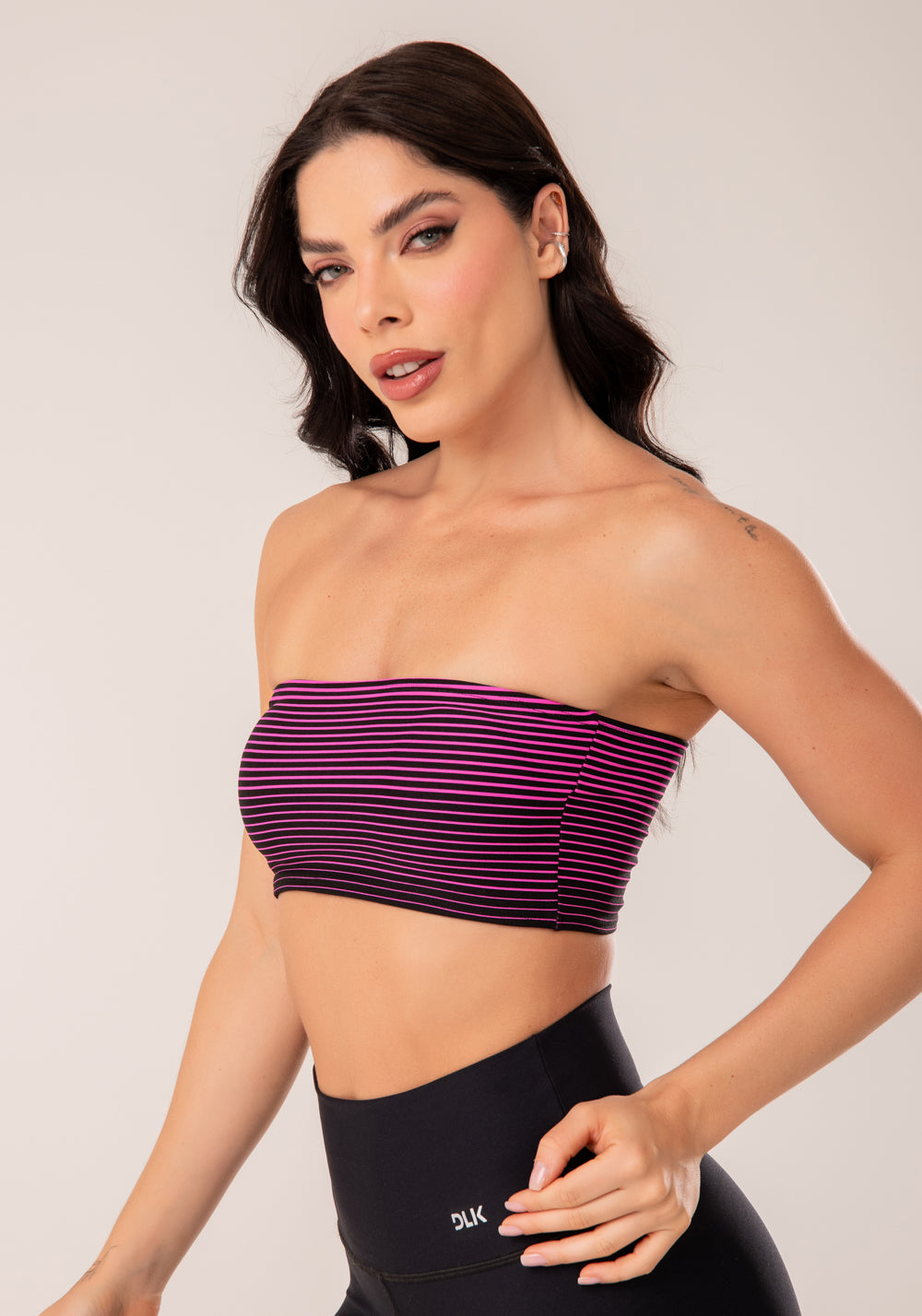 Top Faixa Jacquard Listrado Pink Dlk