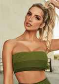 Top Faixa Com Bojo Removível Jacquard Listrado Verde Neon Dlk