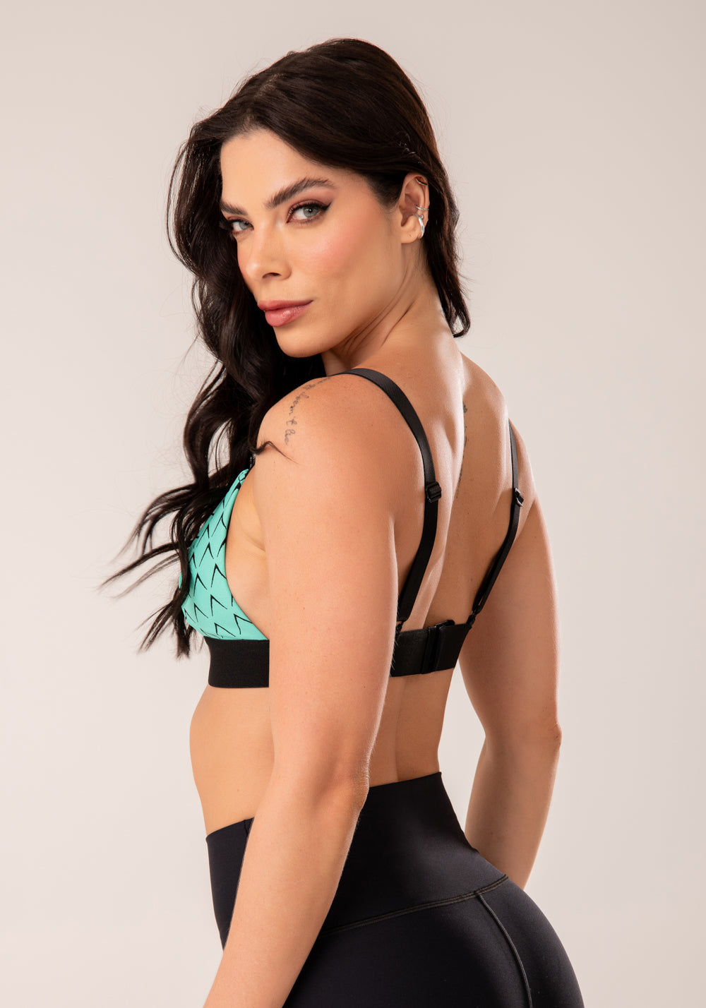 Top Fitness Jacquard Escama Verde Com Elástico Dlk
