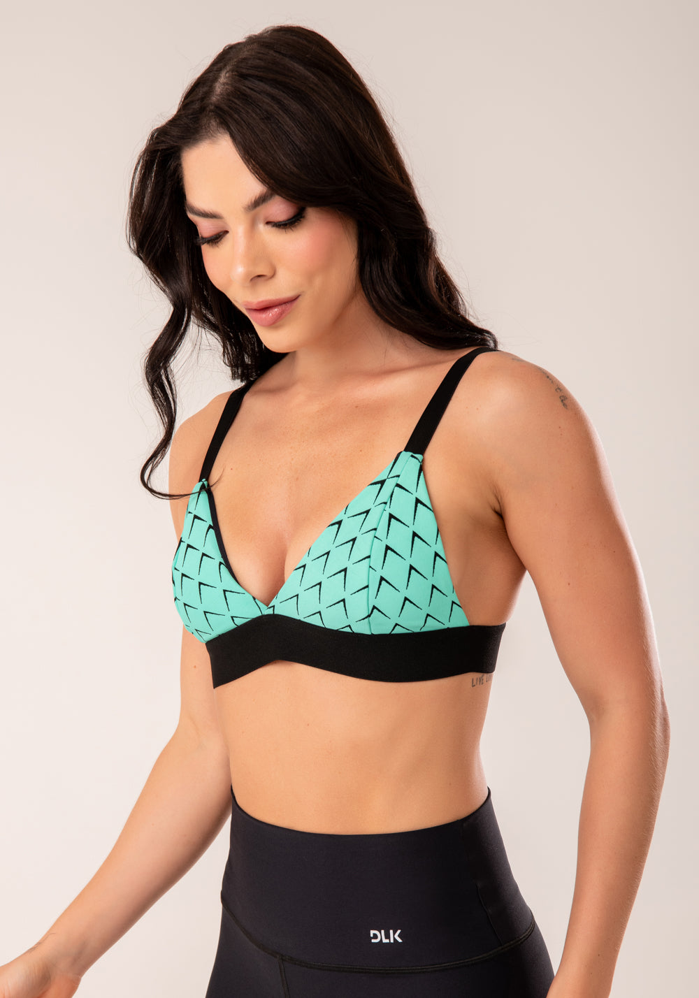 Top Fitness Jacquard Escama Verde Com Elástico Dlk