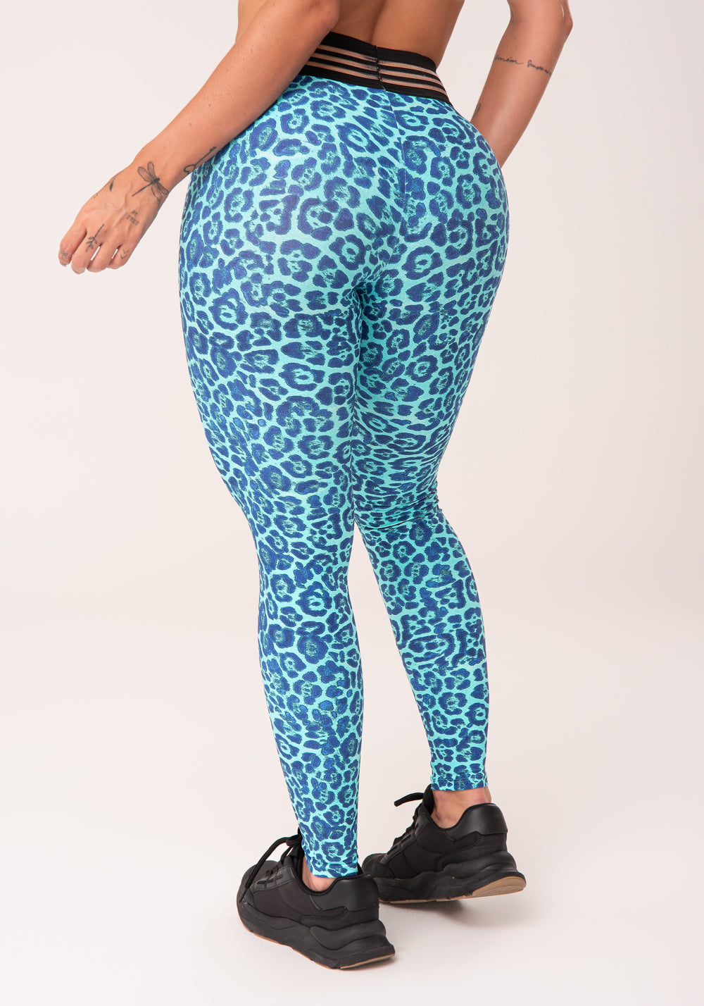 Calça Legging Wild Com Elástico Estampada Onça Azul Dlk