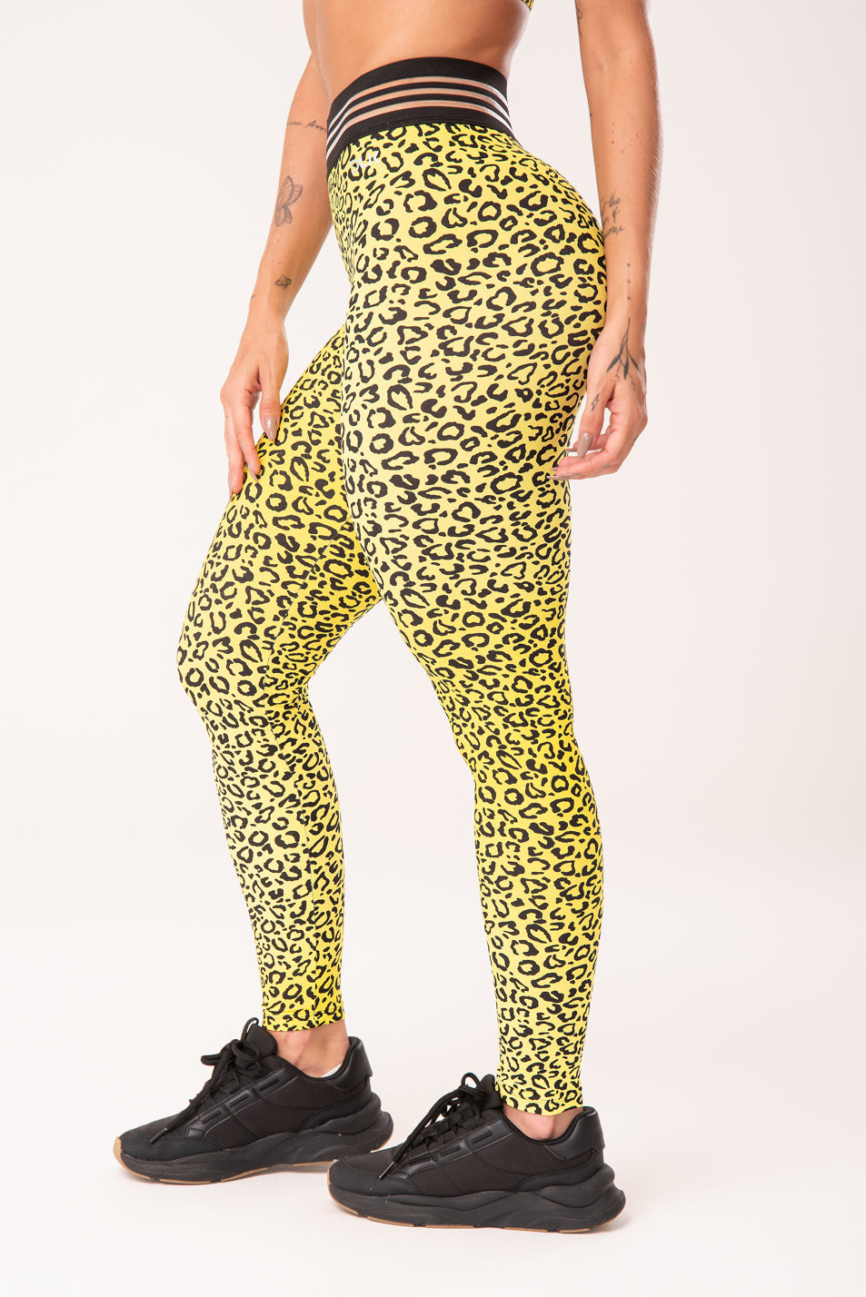 Calça Legging Wild Com Elástico Estampada Onça Amarela Dlk