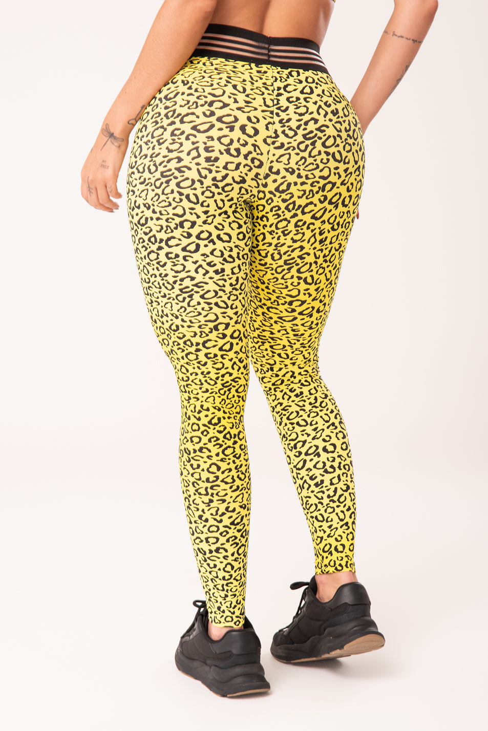 Calça Legging Wild Com Elástico Estampada Onça Amarela Dlk