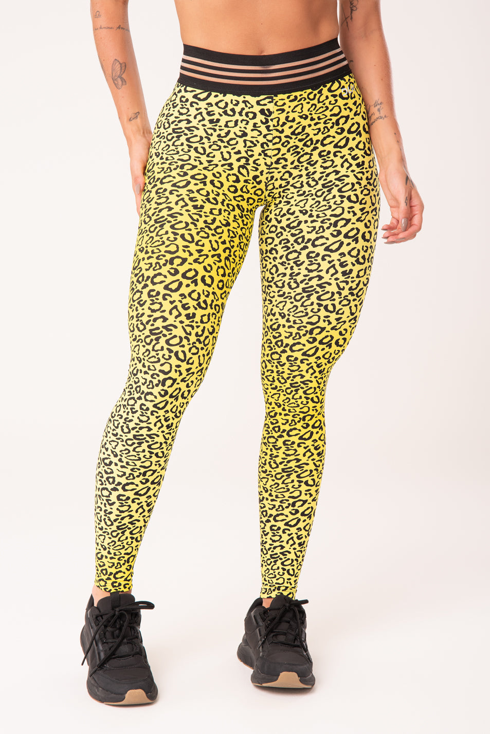 Calça Legging Wild Com Elástico Estampada Onça Amarela Dlk
