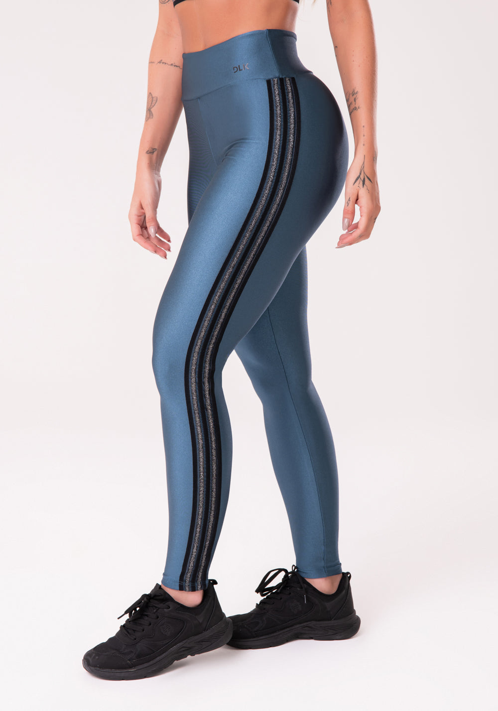Calça Legging Happiness Com Elástico Lateral Azul Marinho Dlk