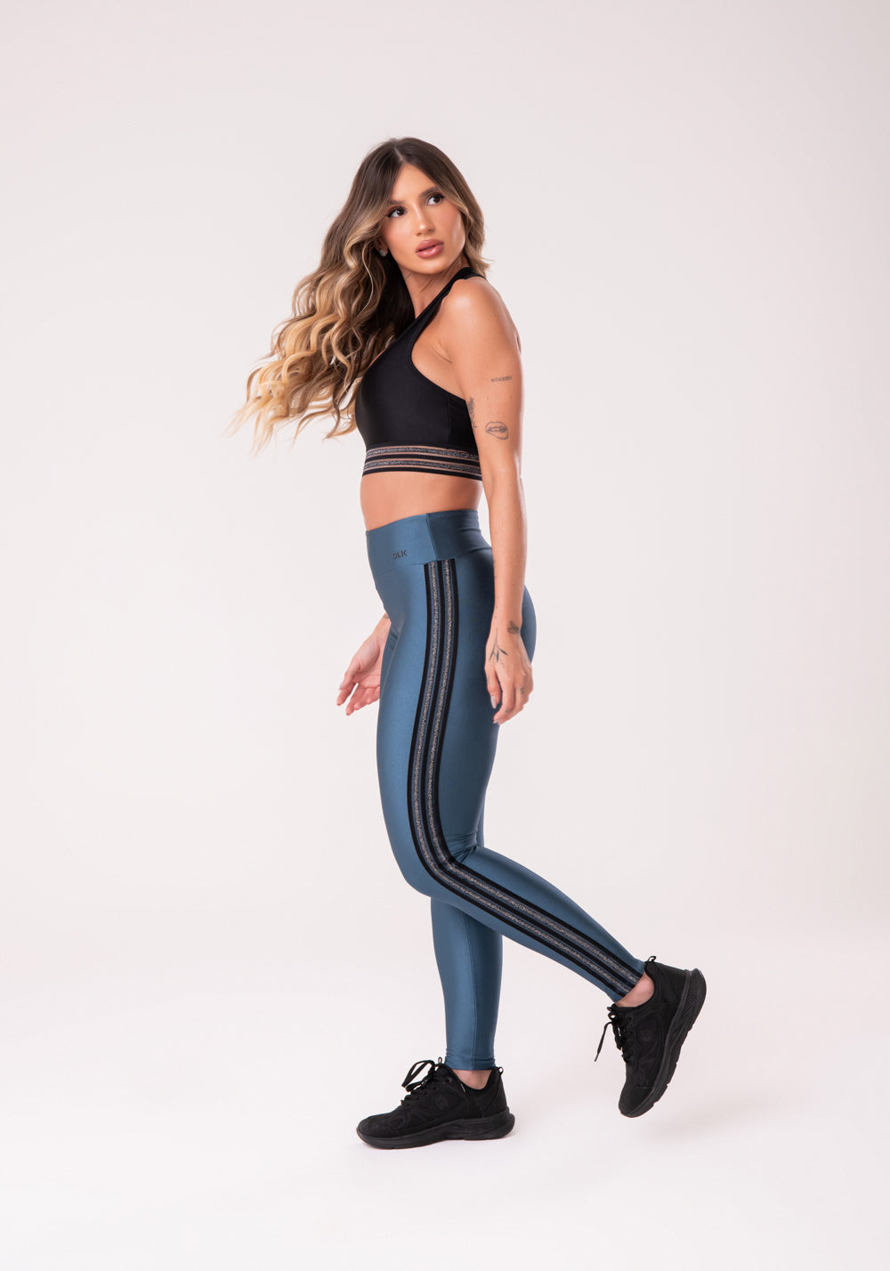 Calça Legging Happiness Com Elástico Lateral Azul Marinho Dlk