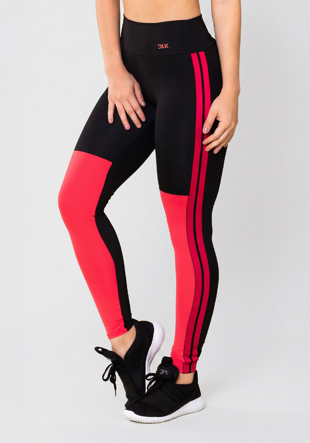 Calça Legging Energy Preta Com Recorte E Elástico Rosa Dlk