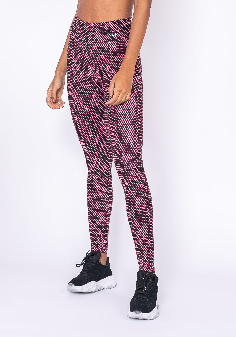 Calça Legging Technology Preta Estampa Pixel Rosa