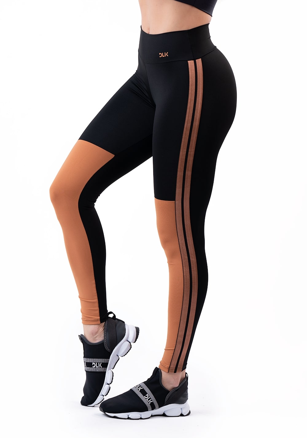 Calça Legging Energy Preta Com Recorte E Elástico Amêndoa Dlk