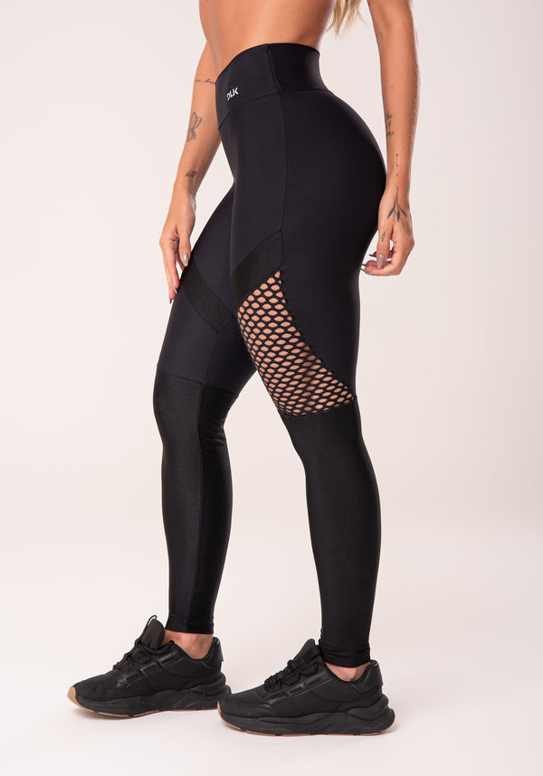 Calça Legging Energy Com Recortes Em Tela Preto Dlk