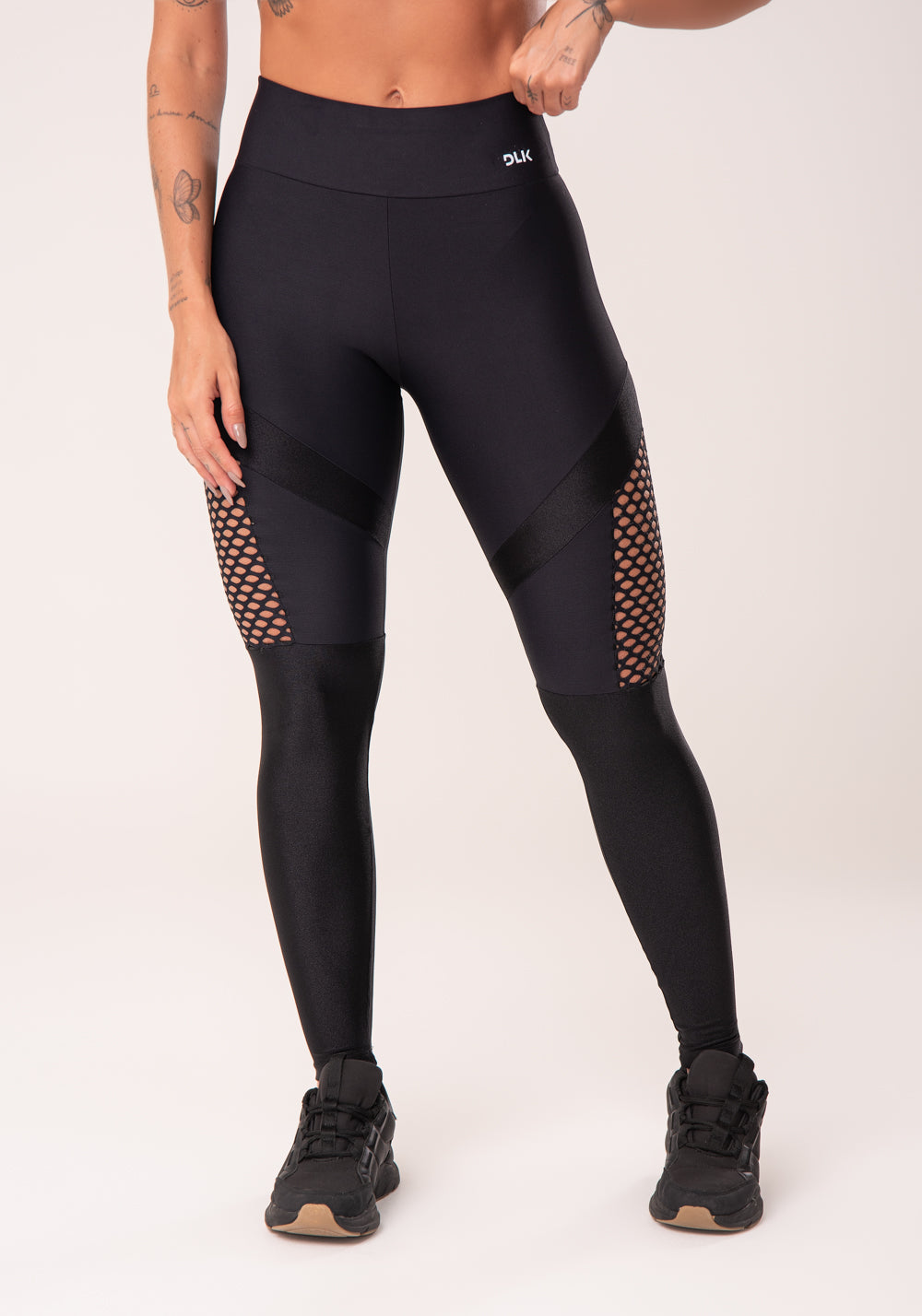 Calça Legging Energy Com Recortes Em Tela Preto Dlk