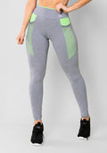 Calça Legging Energy Mescla Com Recorte Verde E Tela Dlk