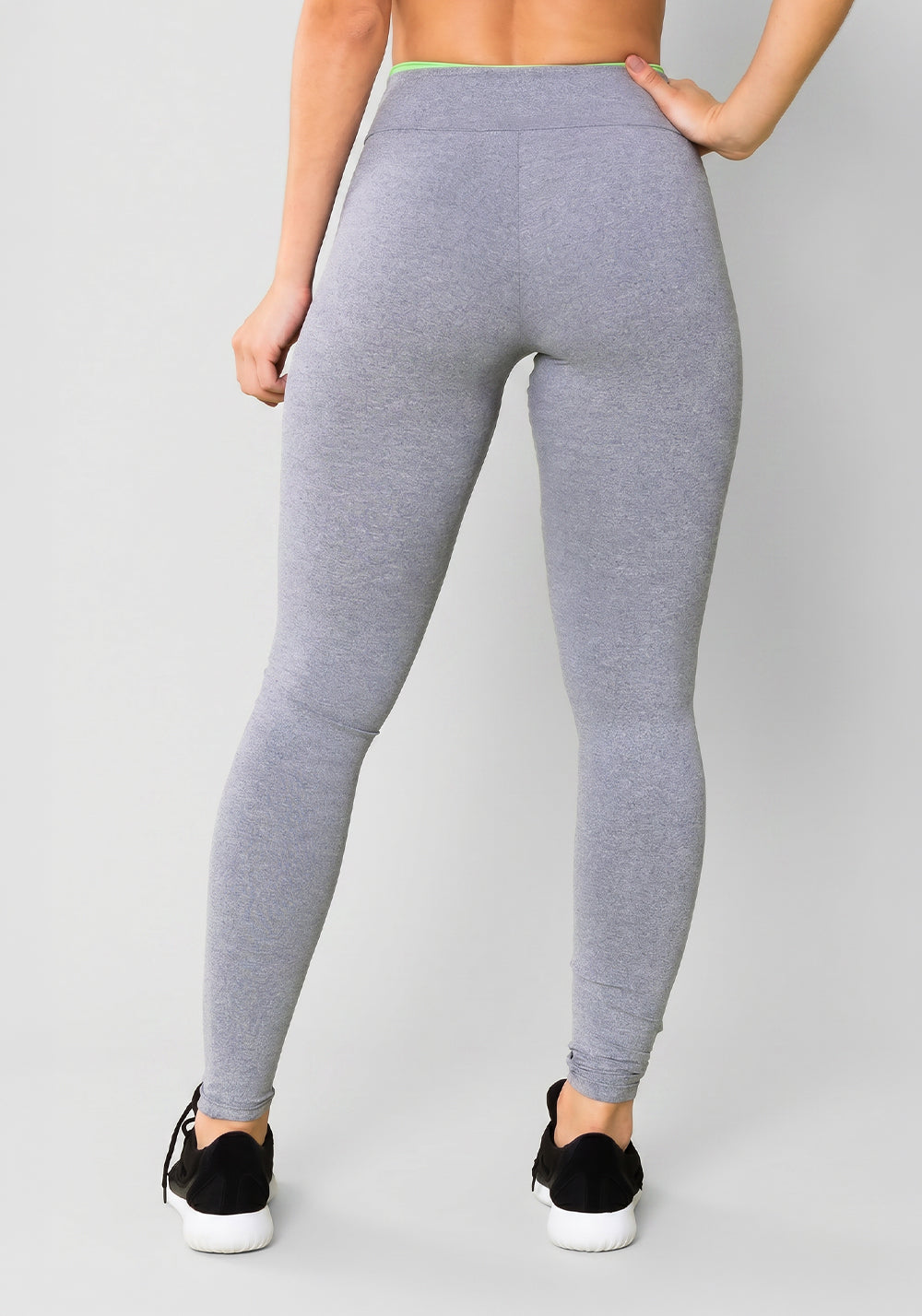 Calça Legging Energy Mescla Com Recorte Verde E Tela Dlk