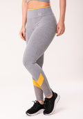 Calça Legging Energy Mescla Com Tela E Recorte Amarelo Dlk