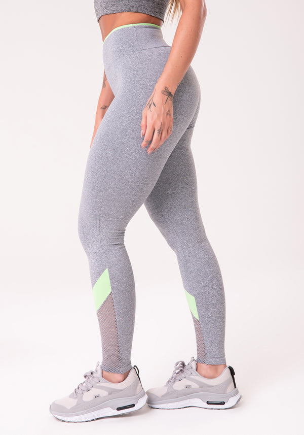 Calça Legging Energy Mescla Com Tela E Recorte Verde Dlk