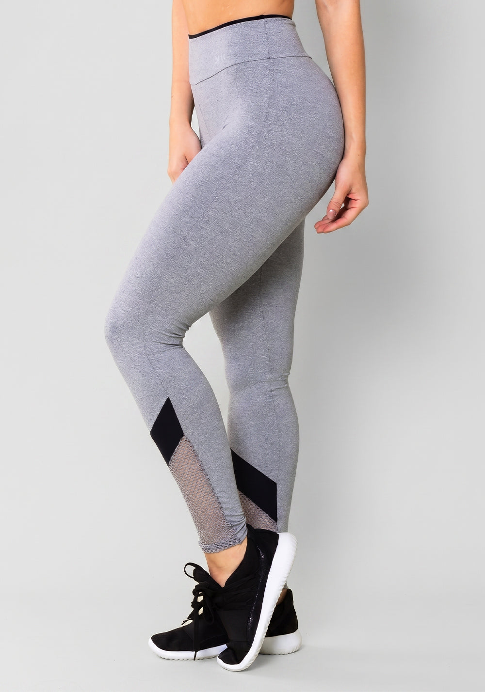 Calça Legging Energy Mescla Com Tela E Recorte Preto Dlk