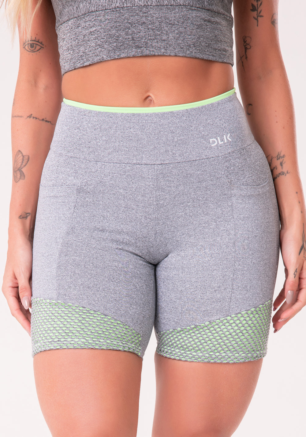 Short Energy Mescla Com Bolsos Detalhe Tela Verde Dlk