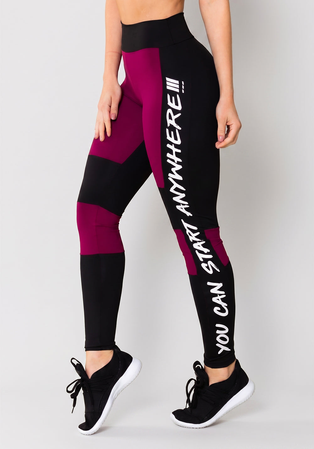 Calça Legging Energy Com Recortes Preto E Roxo Dlk