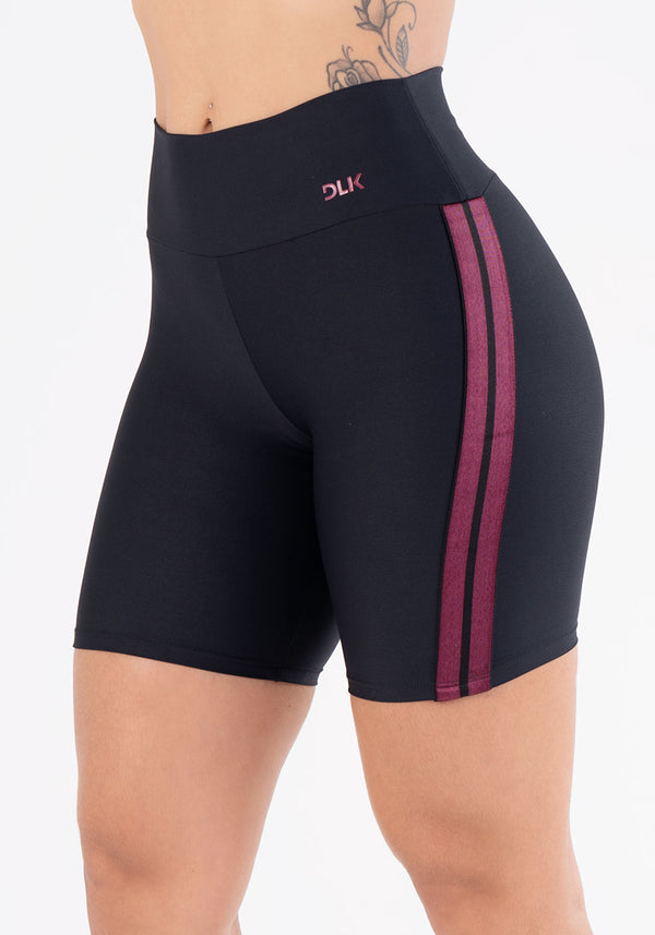Short Energy Poliamida Preta Com Elástico Lateral Roxo Dlk