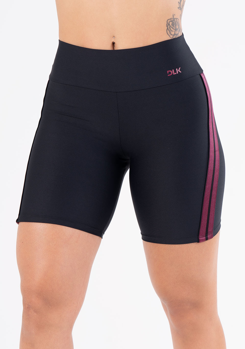 Short Energy Poliamida Preta Com Elástico Lateral Roxo Dlk