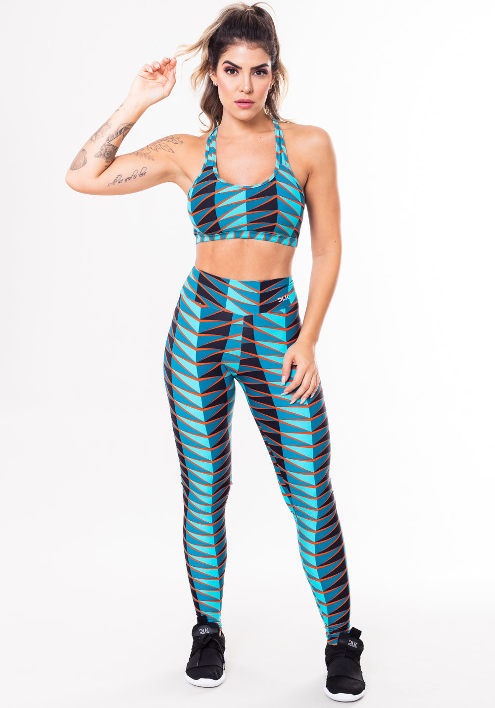 Conjunto Fitness Match Poliamida Estampado Afro Azul (top+calça) Dlk