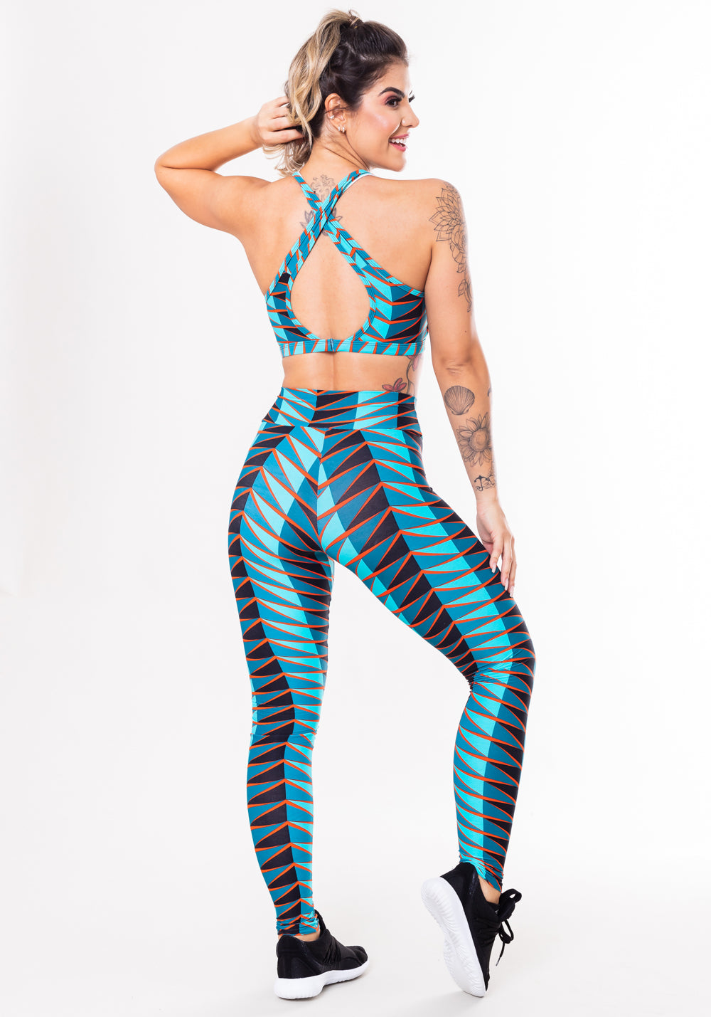 Conjunto Fitness Match Poliamida Estampado Afro Azul (top+calça) Dlk