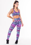 Conjunto Fitness Match Poliamida Estampado Zig Zag Roxo (top+calça) Dlk