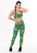 Conjunto Fitness Match Poliamida Estampada Folhagem Verde (top+calça) Dlk