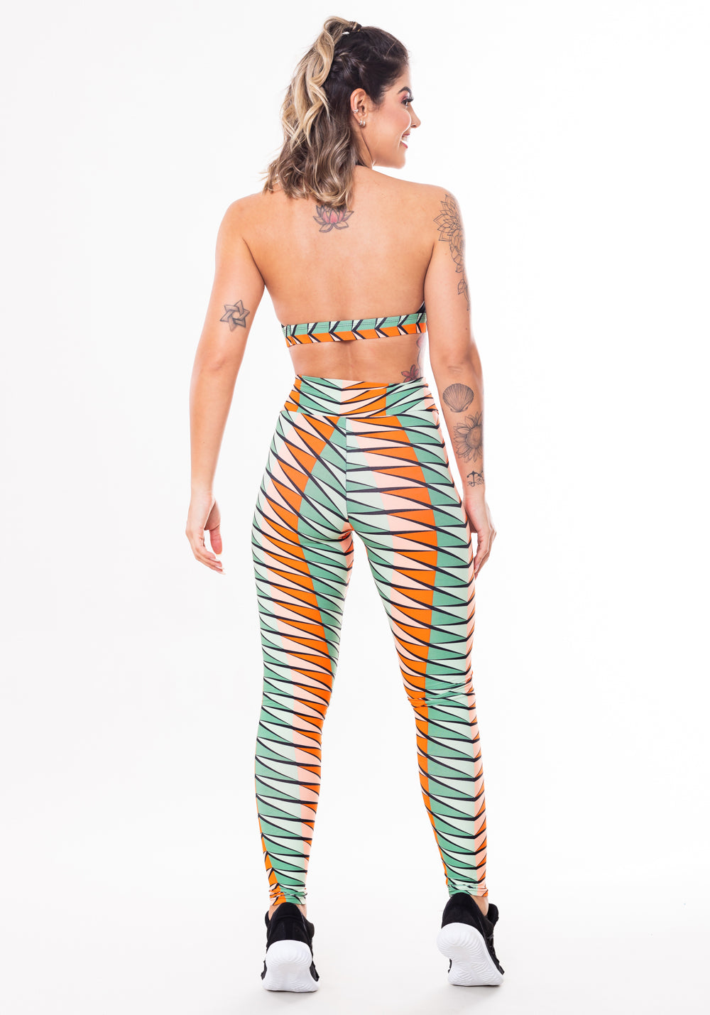 Conjunto Fitness Match Poliamida Estampada Afro Laranja (top+calça) Dlk