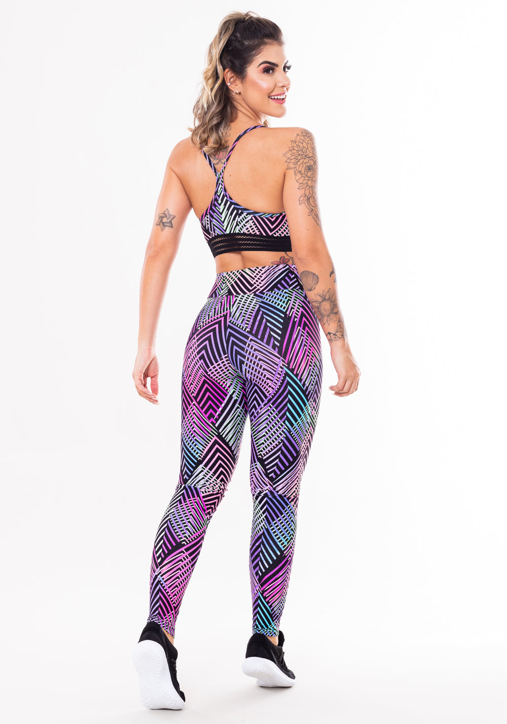 Conjunto Fitness Match Poliamida Estampada Setas Coloridas (top+calça) Dlk