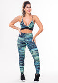 Conjunto Fitness Match Poliamida Estampada Riscos Azuis (top+calça) Dlk