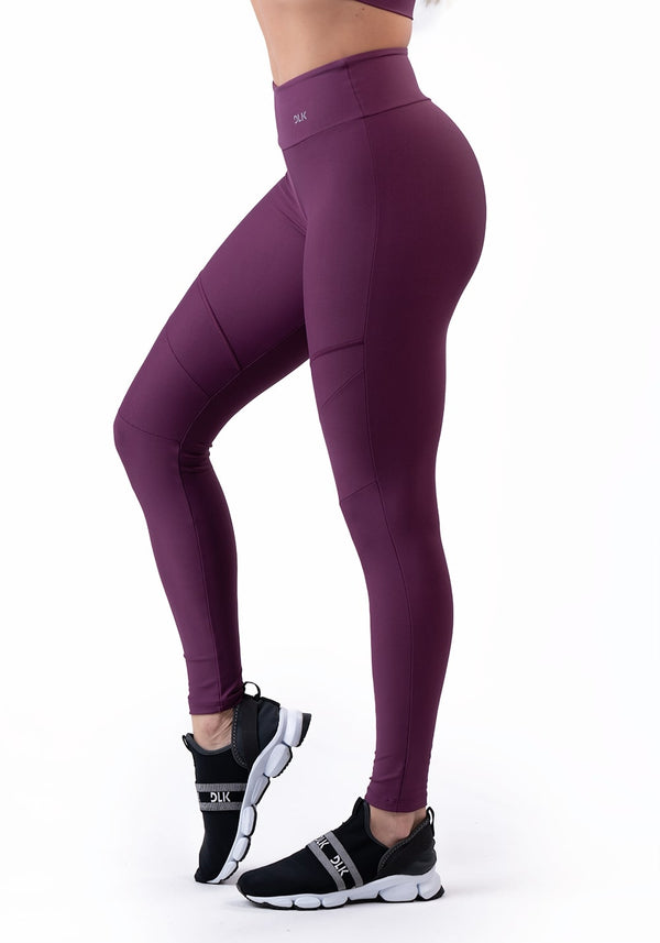 Calça Legging Poliamida Com Recortes Vinho Básica Dlk