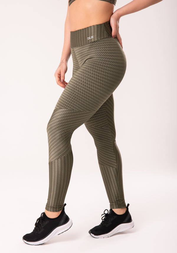Calça Legging Happiness Com Recortes Texturizada Verde Oliva Dlk
