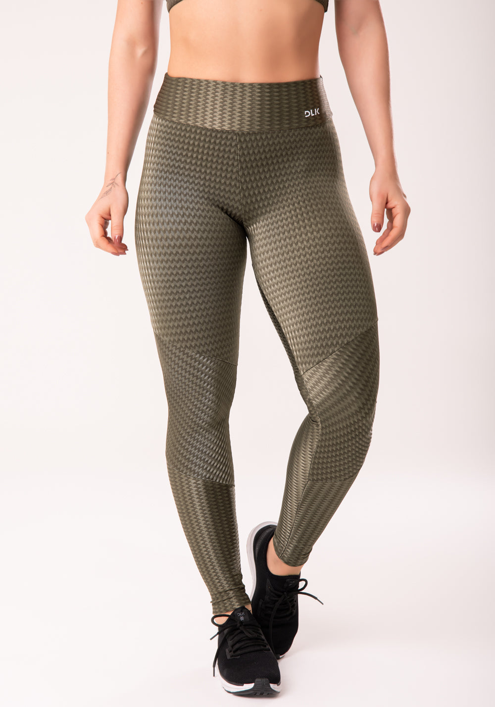 Calça Legging Happiness Com Recortes Texturizada Verde Oliva Dlk