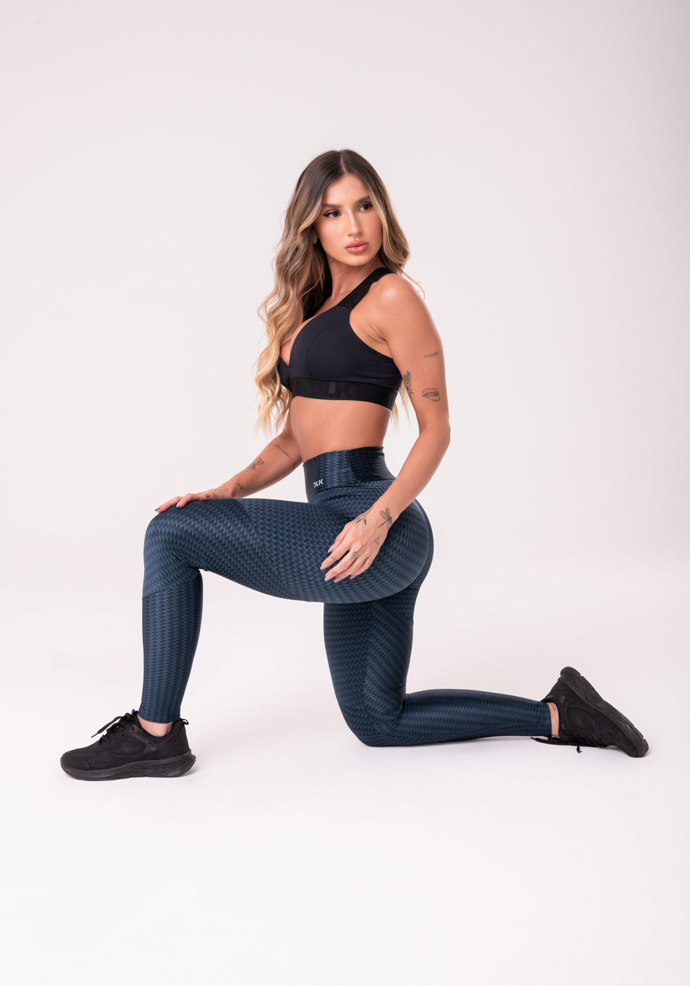 Calça Legging Happiness Com Recortes Texturizada Azul Marinho Dlk