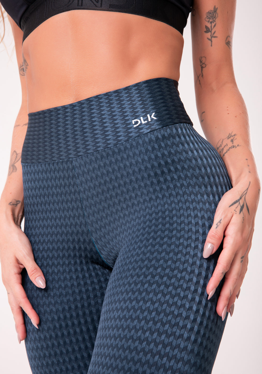 Calça Legging Happiness Com Recortes Texturizada Azul Marinho Dlk