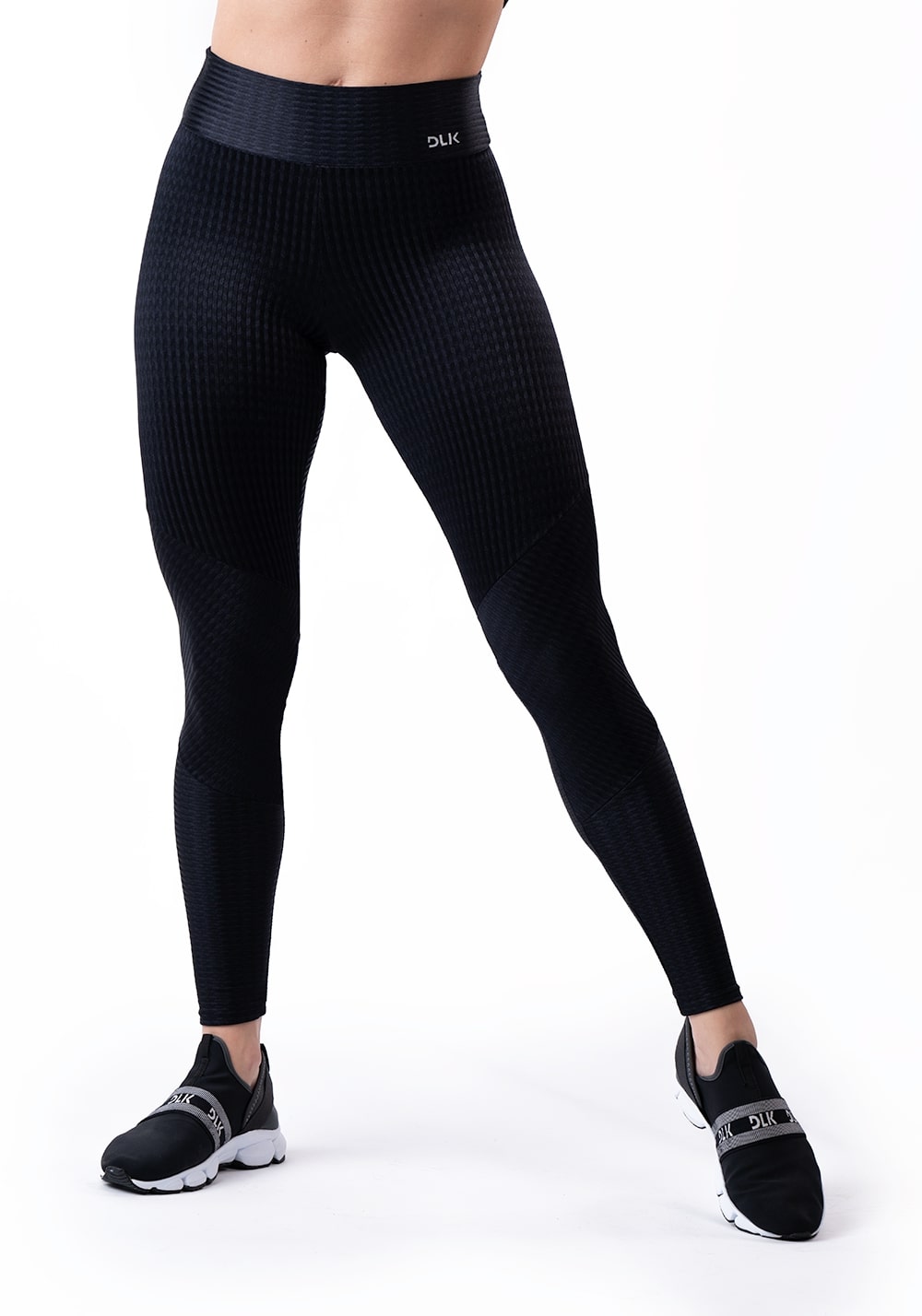 Calça Legging Happiness Com Recortes Texturizada Preta Dlk