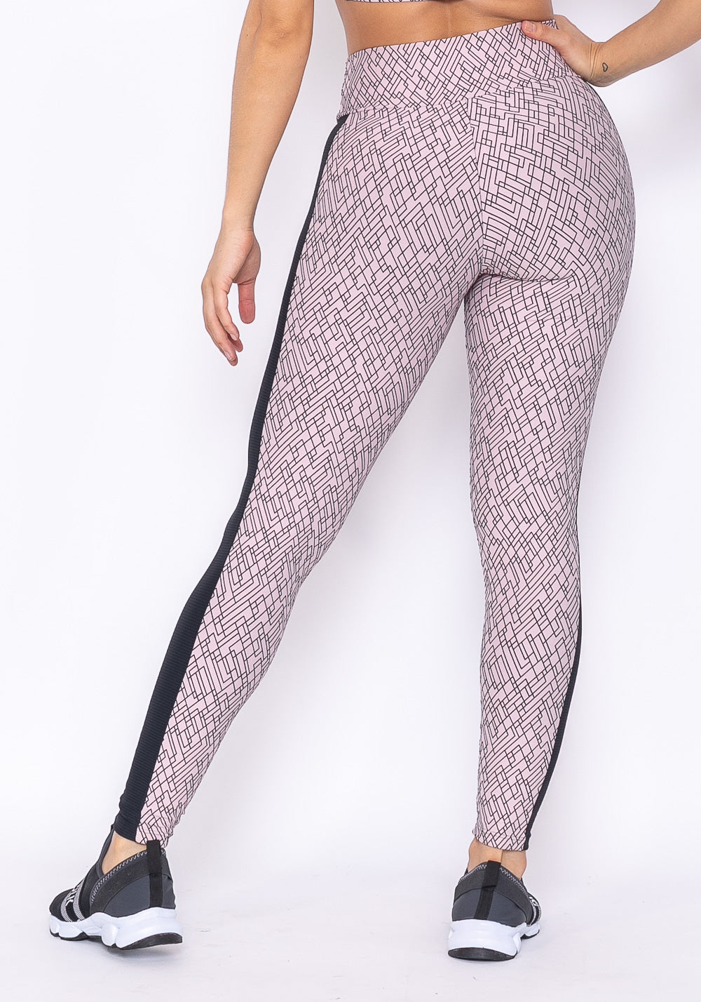 Calça Legging Technology Nude Com Detalhe Lateral Preto
