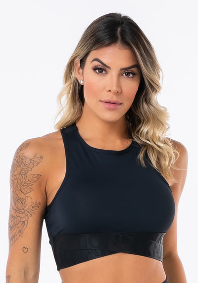 Cropped Sem Bojo Modelo Nadador Nation Com Elástico Cruzado Preto Dlk