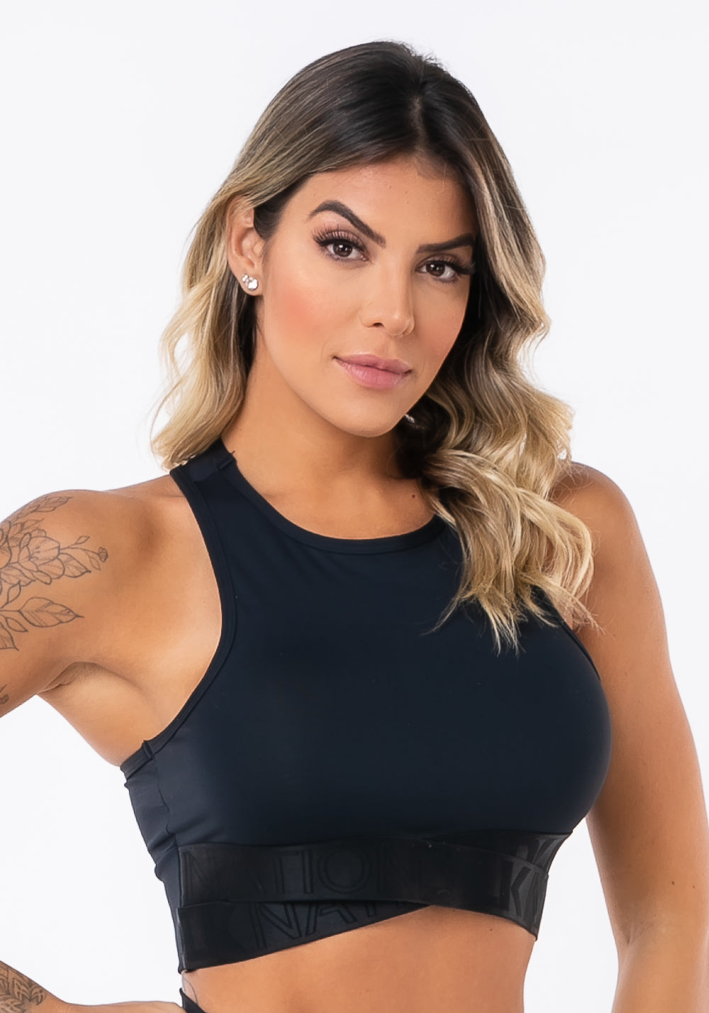 Cropped Sem Bojo Modelo Nadador Nation Com Elástico Cruzado Preto Dlk