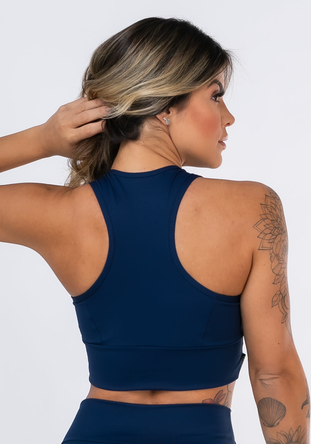 Cropped Sem Bojo Modelo Nadador Nation Com Elástico Cruzado Azul Marinho Dlk