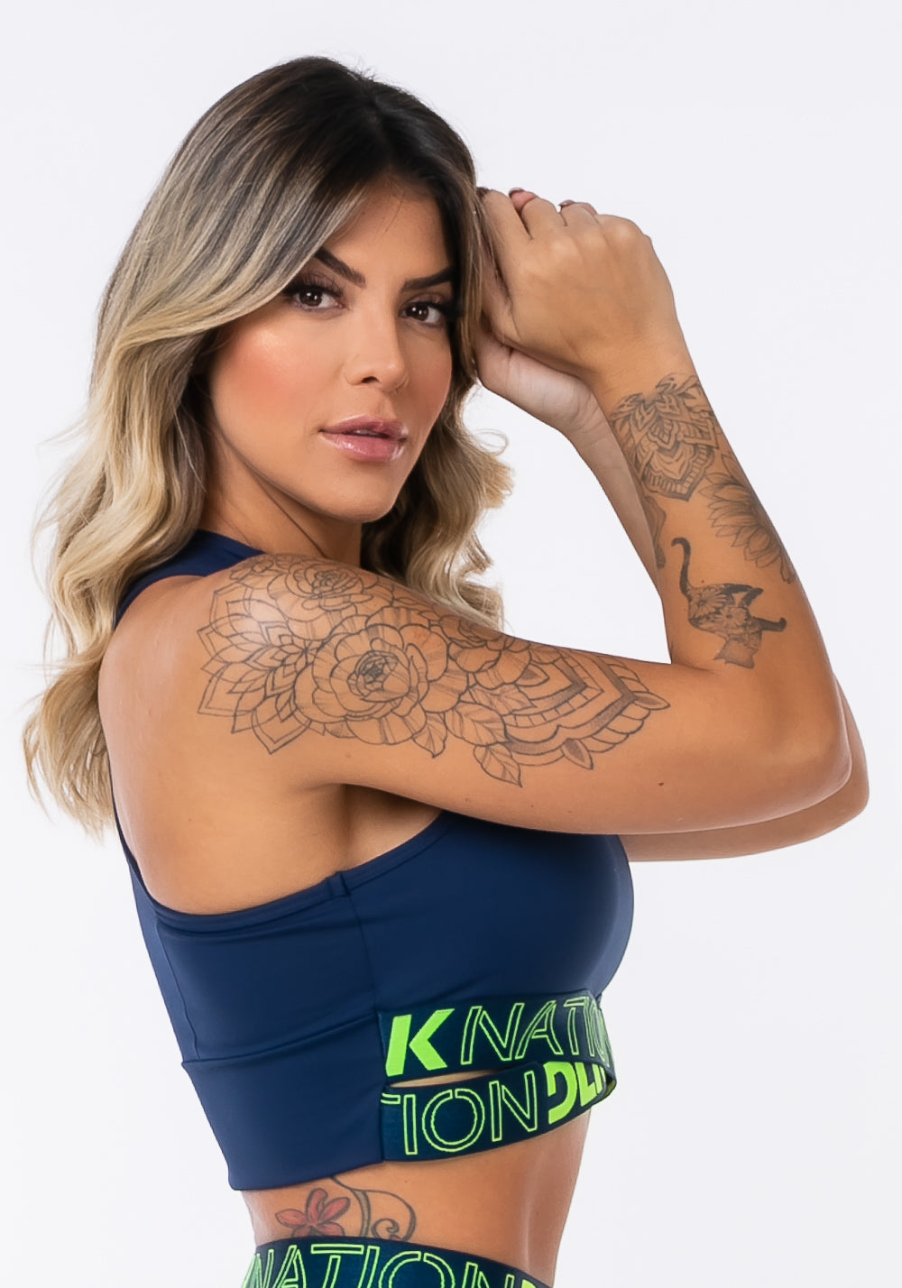 Cropped Sem Bojo Modelo Nadador Nation Com Elástico Cruzado Azul Marinho Dlk