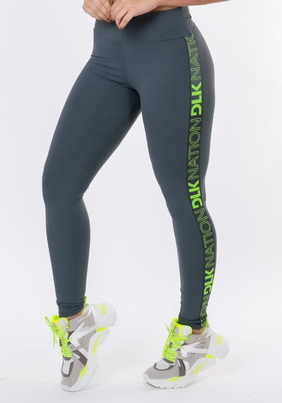 Calça Legging Nation Com Elástico Lateral Grafite Dlk