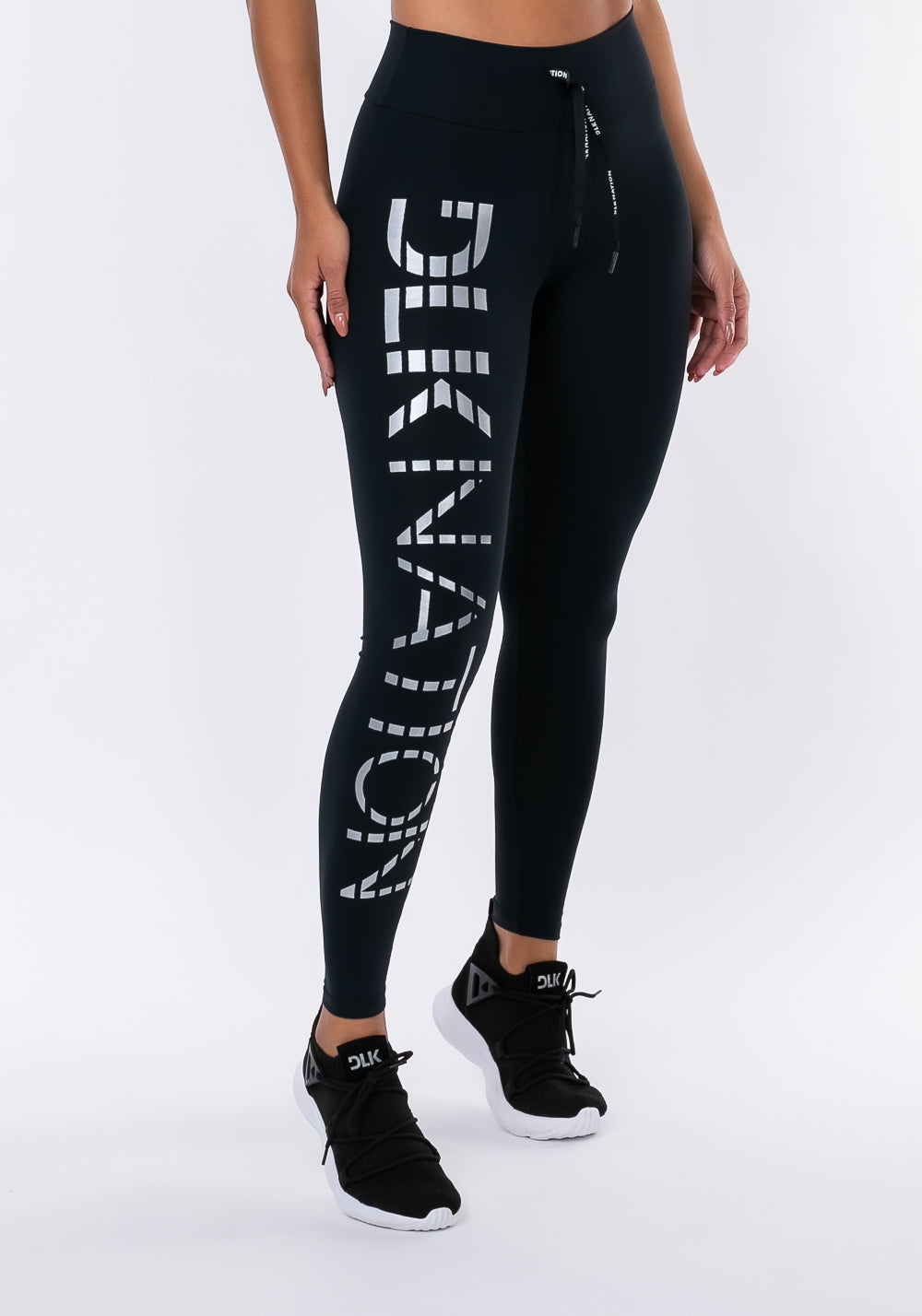 Calça Legging Nation Com Cadarço E Silk Preto Dlk