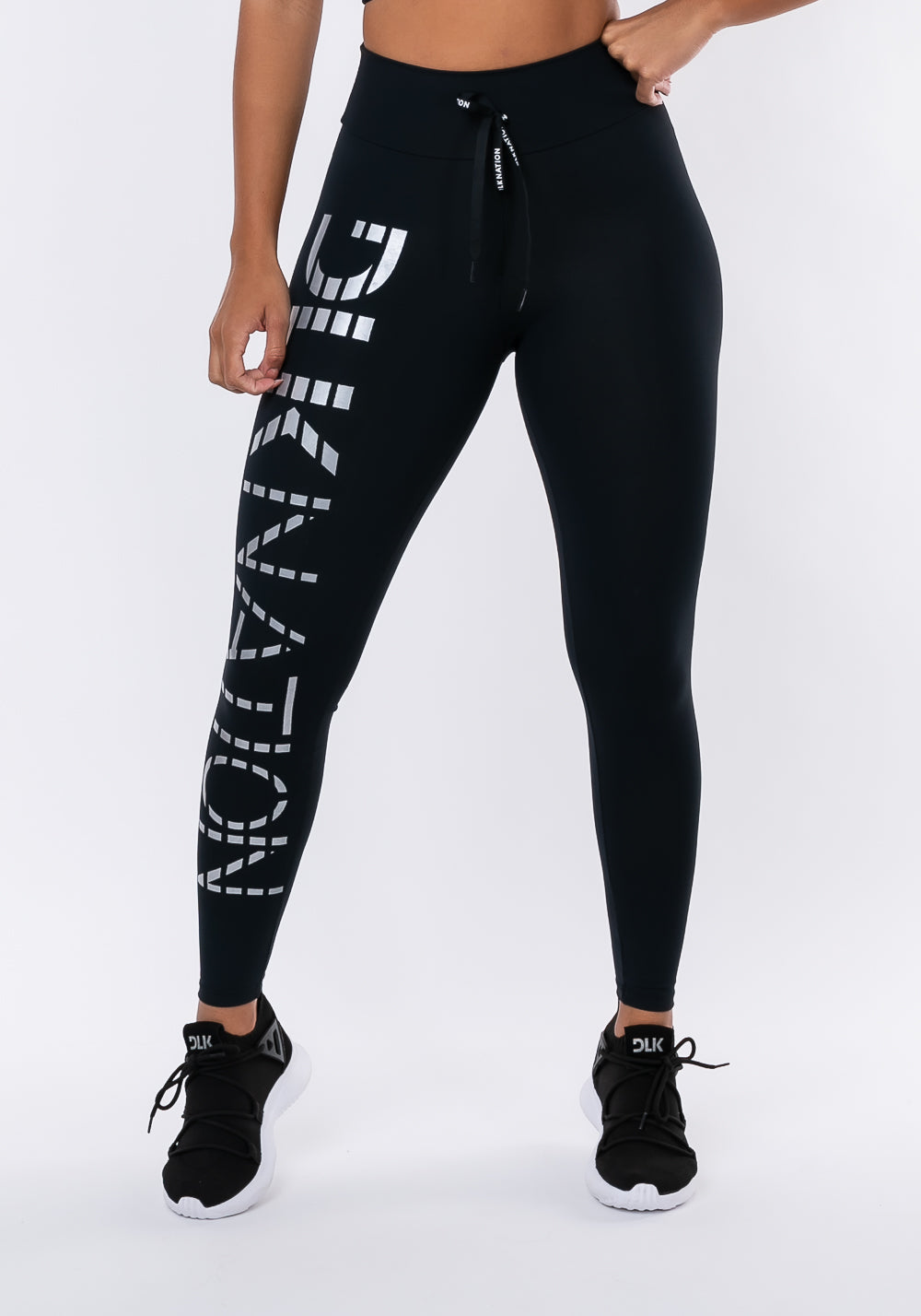 Calça Legging Nation Com Cadarço E Silk Preto Dlk