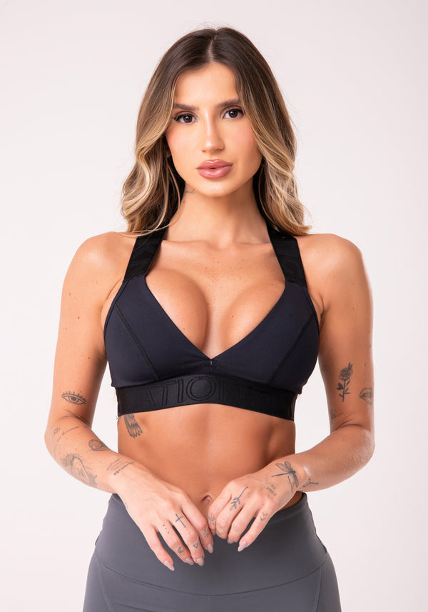 Top Com Bojo Removível Nation Elástico Personalizado Preto Dlk